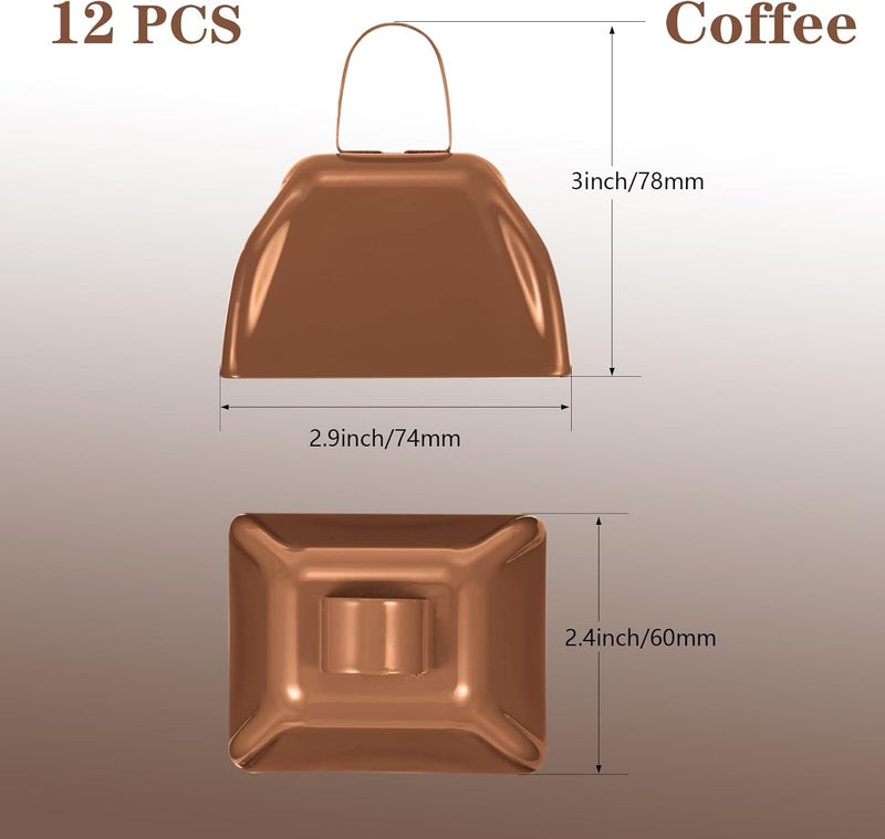 HEYLEAYAR 3Inch Cowbells for Sporting Events,12Pcs Metal Cow Bells Bulk Loud Noise Makers Cow Bell with Handle for Cheering Football Games Spirit Marathon Weddings Party Noisemakers, Coffee - Image 2